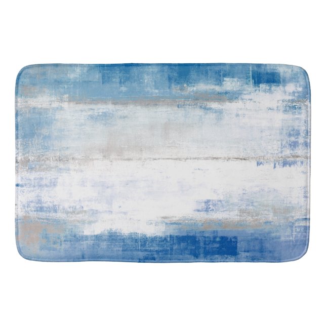 'Adjust' Blue and Grey Abstract Art Bathroom Mat (Front)