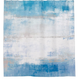 'Adjust' Blue and Grey Abstract Art Shower Curtain
