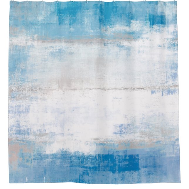 'Adjust' Blue and Grey Abstract Art Shower Curtain (Front)