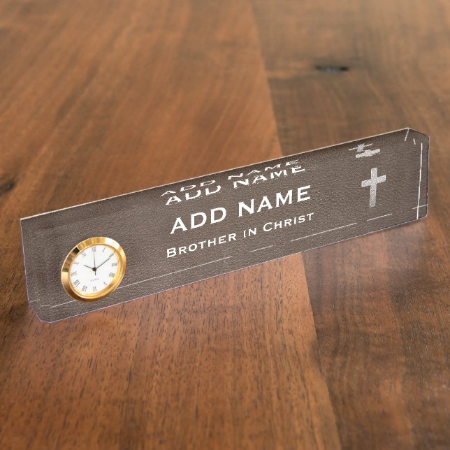 Adjust This Metal Cross Desk Name Plate (Side)