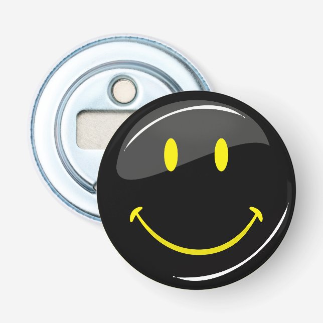 Adjustable Color Neon Black Happy Face Bottle Opener (Front)