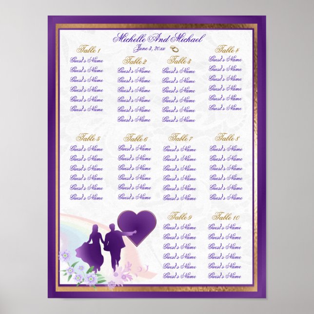 Adjustable Size Wedding Table Seating Chart Poster (Front)