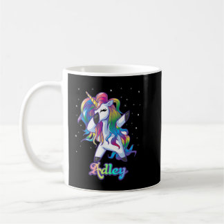 ADLEY Name Personalized Custom Rainbow Unicorn Dab Coffee Mug