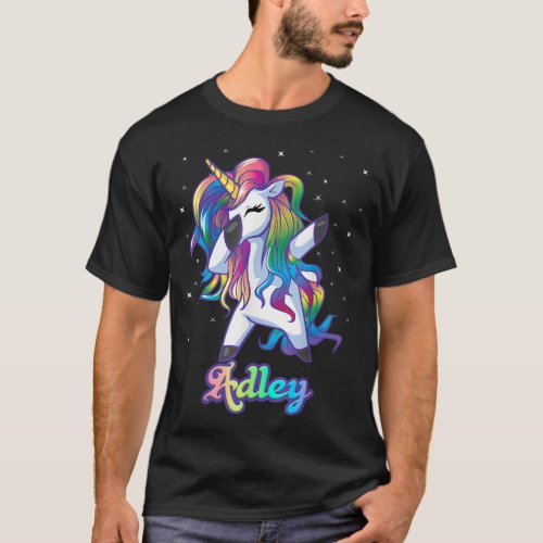 ADLEY Name Personalized Custom Rainbow Unicorn Dab T_Shirt