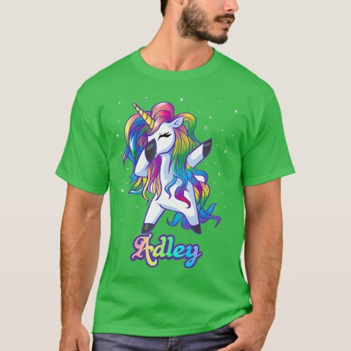 ADLEY Name Personalized Custom Rainbow Unicorn Dab T_Shirt
