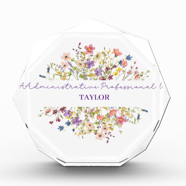 Admin Pro Day Personalize Delicate Wildflowers Acrylic Award (Front)