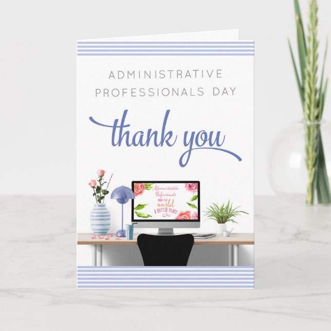 Admin Professionals Day Card - Office - Blue White (Front)