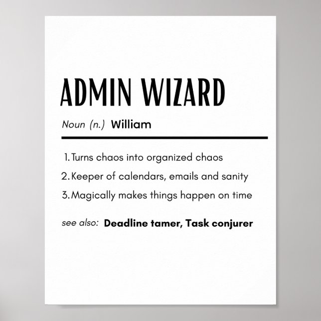 Admin Wizard Funny Definition Personalized Name Poster (Front)