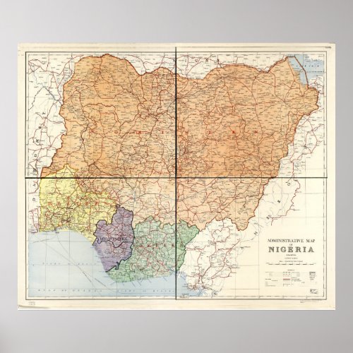 Administrative Map of Nigeria 1965 Poster