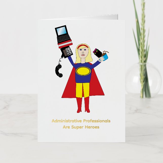 Administrative Professional Super Hero Blond Funny Foil Greeting Card (Front)
