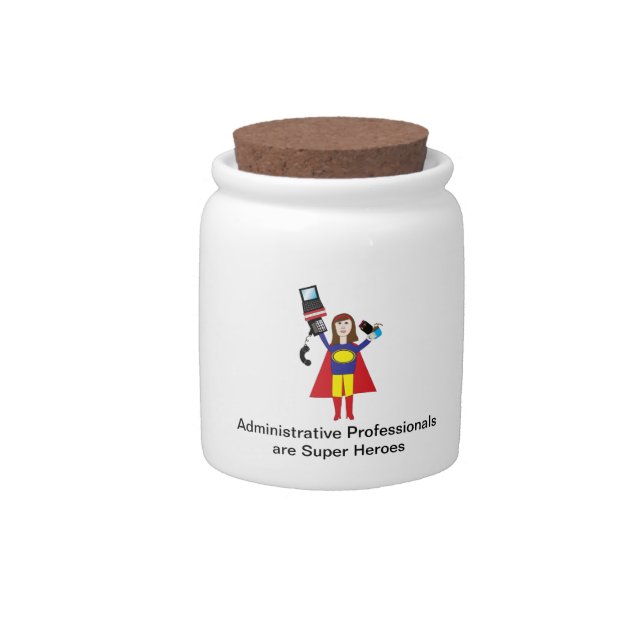 Administrative Professional Super Hero (Brunette)  Candy Jar (Front)