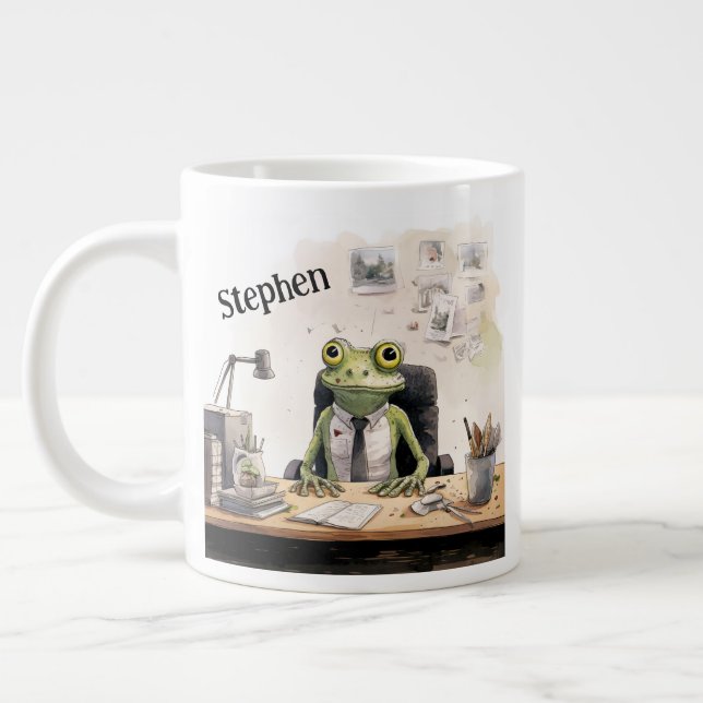 Administrative Professional's Day Custom Name Frog Giant Coffee Mug (Left)