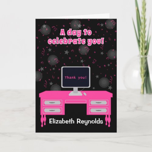 Administrative Professionals Day Hot Pink Desk Thank You Card
