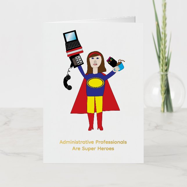 Administrative Professionals Super Heroes Brunette Foil Greeting Card (Front)