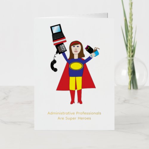 Administrative Professionals Super Heroes Brunette Foil Greeting Card