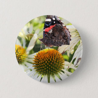 Admiral Butterfly on Flower Pinback Button