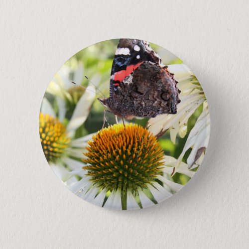 Admiral Butterfly on Flower Pinback Button