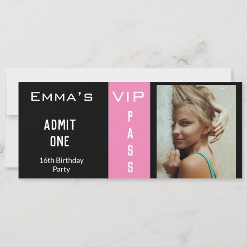 Admission Ticket 16th Birthday Party Black Photo Invitation