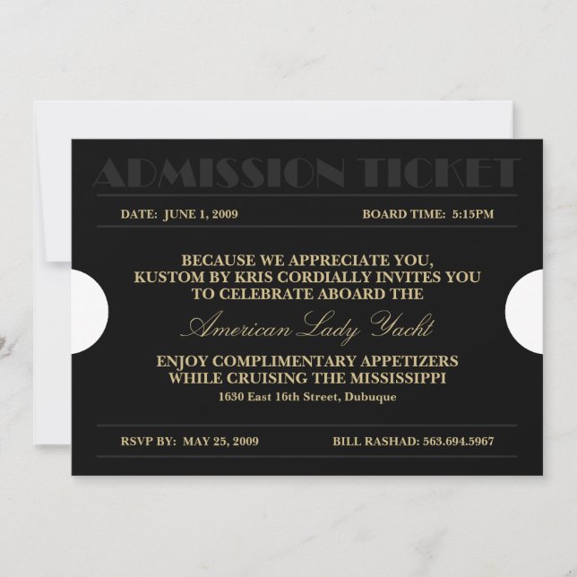 Admission Ticket 5x7 Invitations (Front)