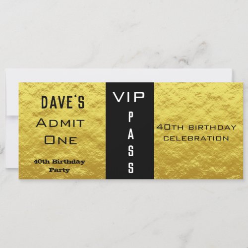 Admission Ticket Birthday Party Gold and Black Invitation