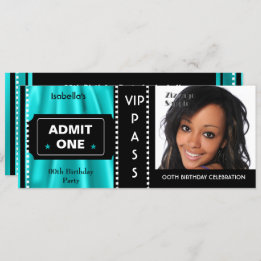 Admission Ticket Birthday Party Photo Teal Black Invitation