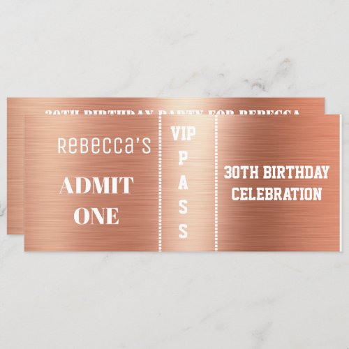 Admission Ticket Birthday Party Rose Gold Foil Invitation