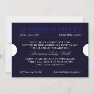 Admission Ticket Blue 5x7 Invitations