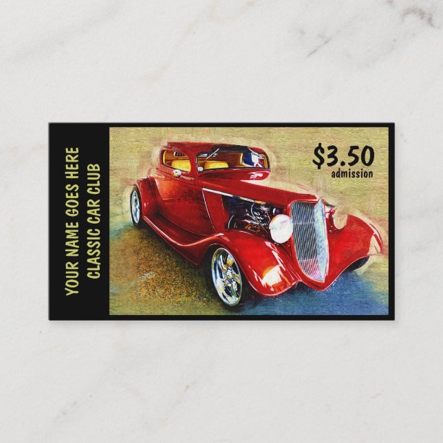 Admission Ticket for Classic Auto Show or Club (Front)