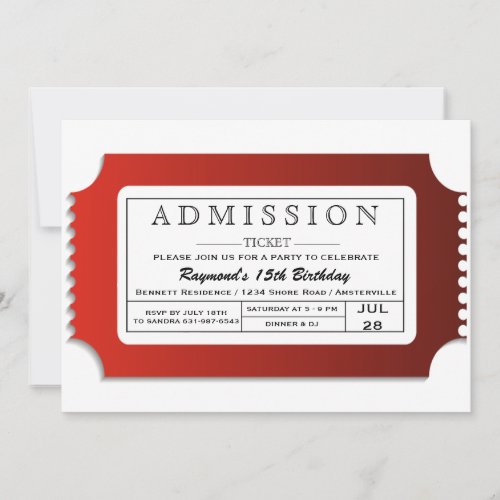Admission Ticket to Party Invitation