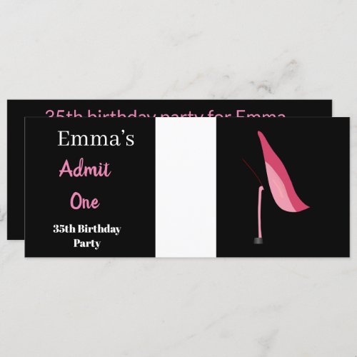 Admission Ticket Womans Elegant Black Birthday Invitation
