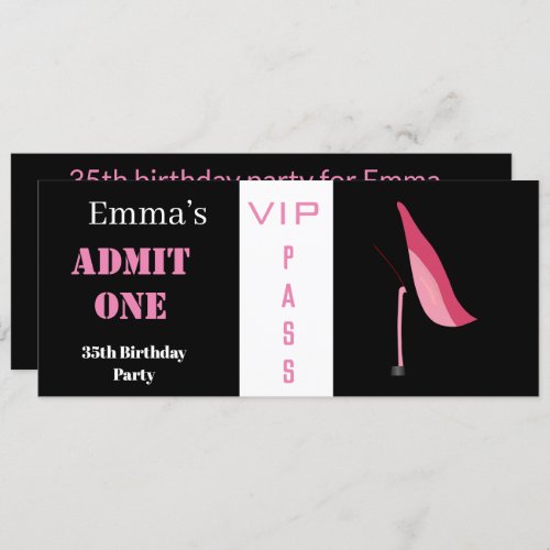 Admission Ticket Womans Elegant Black Pink Invitation