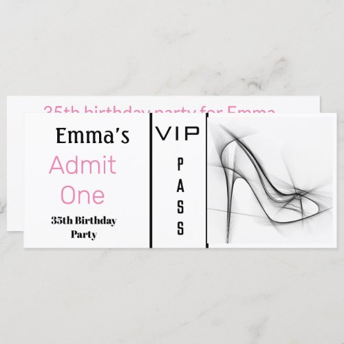 Admission Ticket Womans Elegant White Birthday Invitation