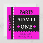 Admit One Birthday Party Girls Hot Pink Invitation | Zazzle