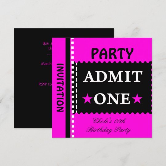 Admit One Birthday Party Girls Hot Pink Invitation | Zazzle.com
