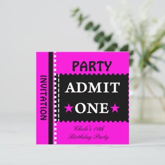 Admit One Birthday Party Girls Hot Pink Invitation | Zazzle