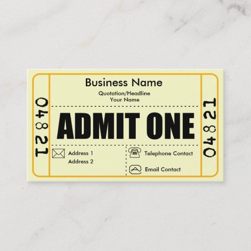 Customizable Admit One Business Card