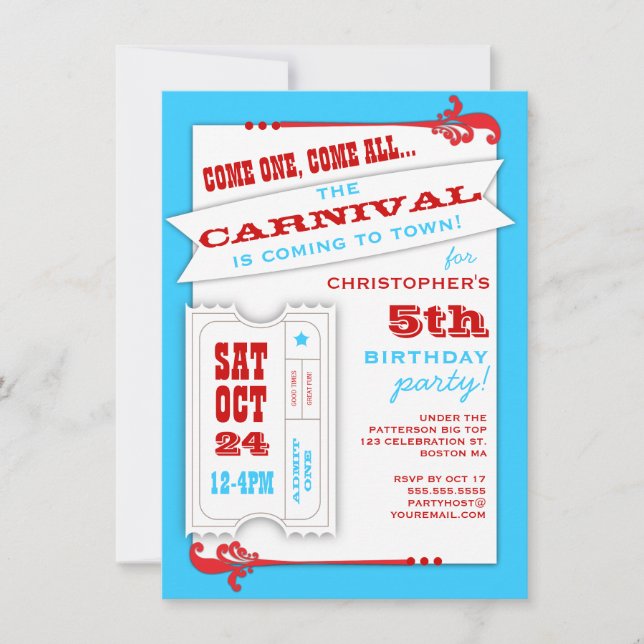 Admit One Carnival Birthday Party Invitation (Front)