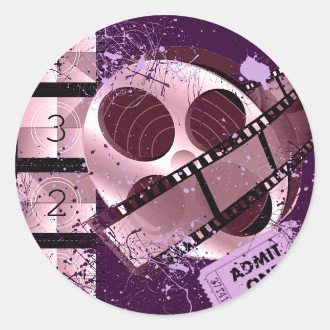 ADMIT ONE MOVIE FILM DESIGN CLASSIC ROUND STICKER (Front)