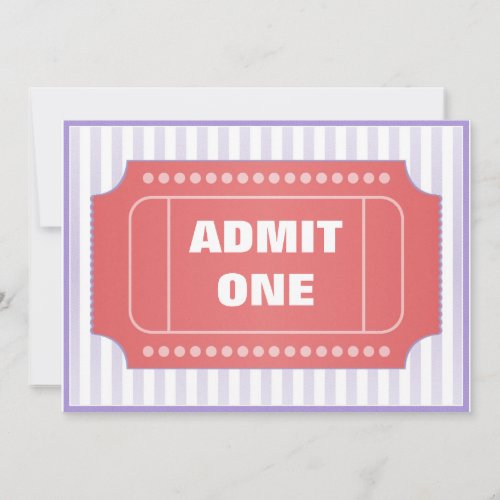 Admit One Movie Party Red Periwinkle Invitation