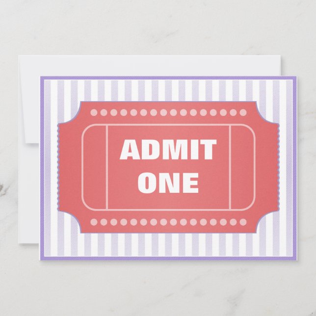 Admit One Movie Party Red Periwinkle Invitation (Front)