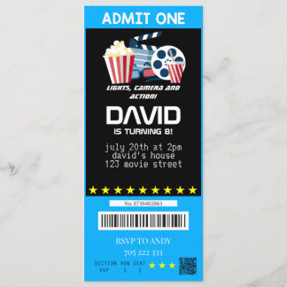 Admit One Movie Party Ticket Boy Birthday Tickets Invitation