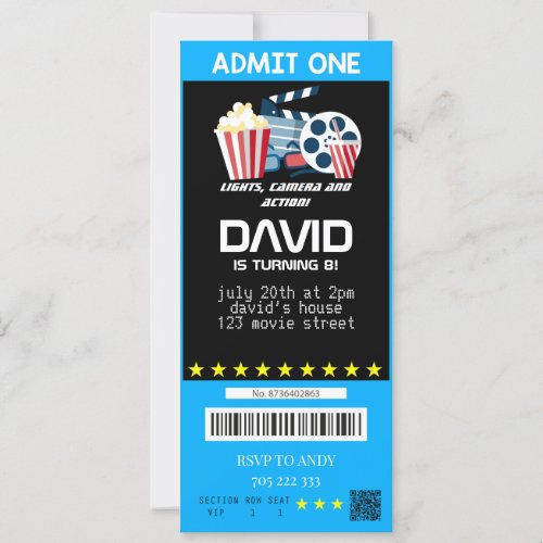 Admit One Movie Party Ticket Boy Birthday Tickets Invitation