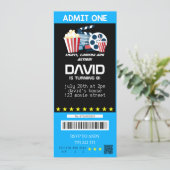 Admit One Movie Party Ticket Boy Birthday Tickets Invitation (Standing Front)