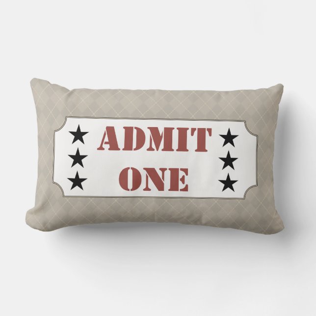 Admit One Movie Ticket Theater Cinema Pillow Decor (Front)