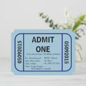 Admit One Ticket Birthday Party Invitation (Blue) (Standing Front)