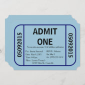 Admit One Ticket Birthday Party Invitation (Blue) (Front/Back)