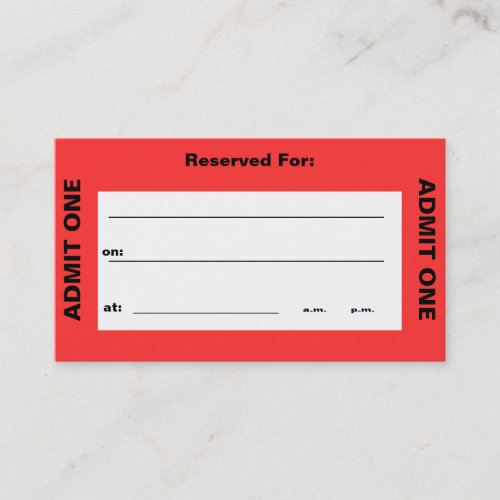 "Admit One Ticket" Business Card
