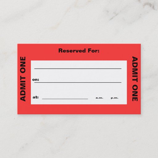 Customizable "Admit One Ticket" Business Card