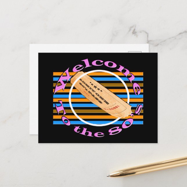 Admit one ticket - to the 80's announcement postcard (Front/Back In Situ)