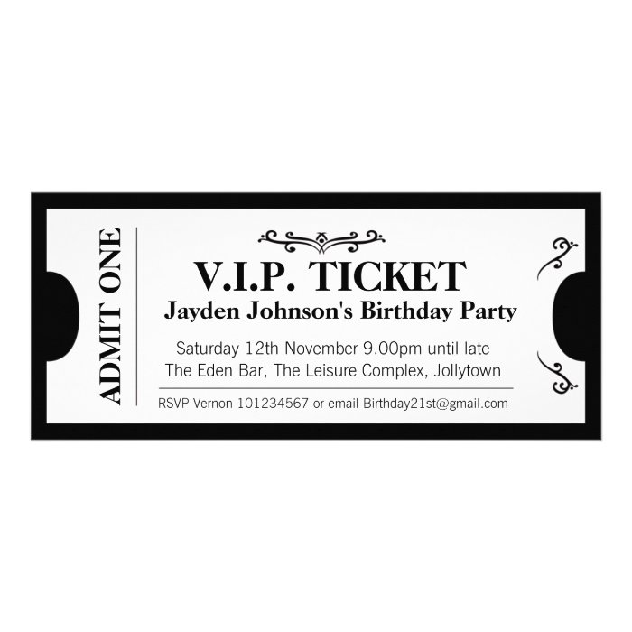 Admit one VIP 21st birthday party photo invite